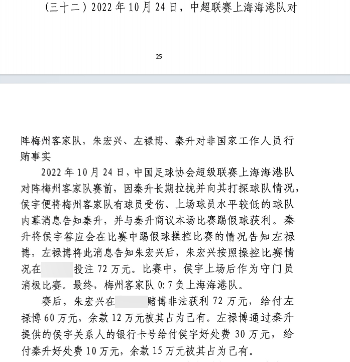 網(wǎng)傳判決書(shū)：梅州0-7海港，梅州守門(mén)員侯宇收30萬(wàn)好處費(fèi)消極比賽