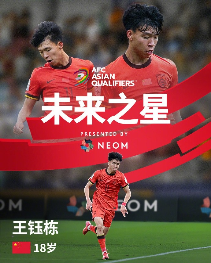亞洲杯官方社媒發(fā)布王鈺棟個人海報：青年軍的旗幟，飄揚(yáng)在前哨
